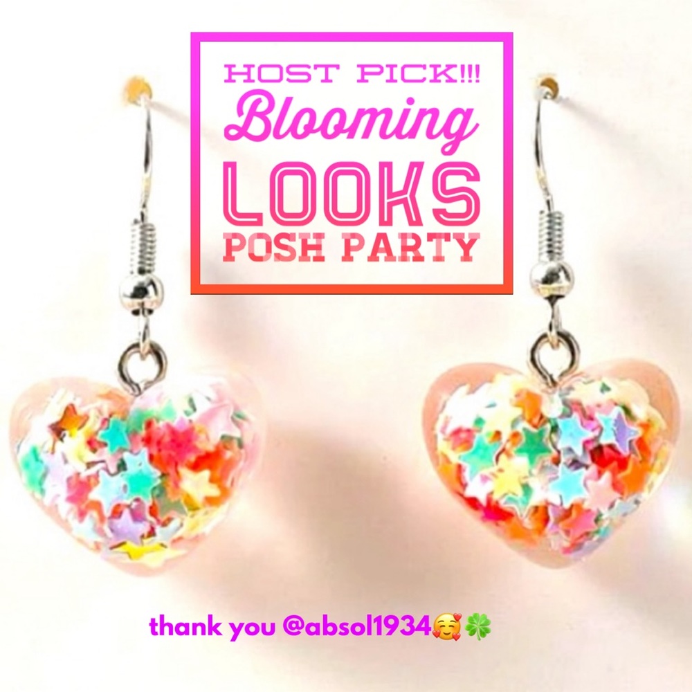 Fun Valentines🌈⭐️💖Rainbow Stars Glitter Confetti Heart Drop Dangle Earrings